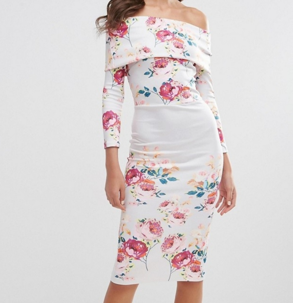 Asos Petite floral off-shoulder bardot dress